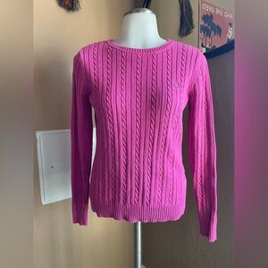Izod Women's Pink Cable Knit Sweater Crew Neck Long Sleeve Preppy Y2K Vtg Sz S